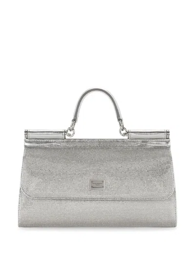 Dolce & Gabbana Kim Dolce&gabbana Small Sicily Rhinestone Top-handle Bag In Silver