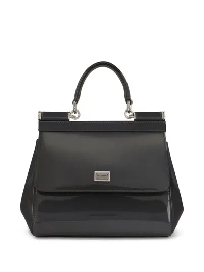 Dolce & Gabbana Sicily Handtasche Mit Logo-schild In Black