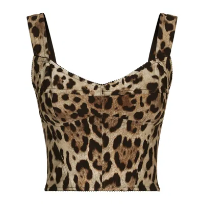 Dolce & Gabbana Leopard Print Bustier In Brown