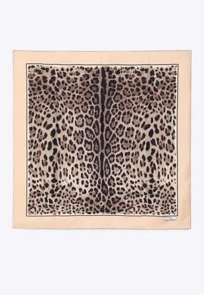 Dolce & Gabbana Kim Leopard Print Silk Foulard In Beige