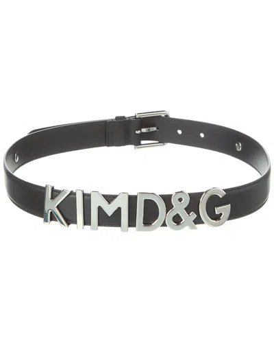 Dolce & Gabbana Kim Lettering Leather Belt In Black