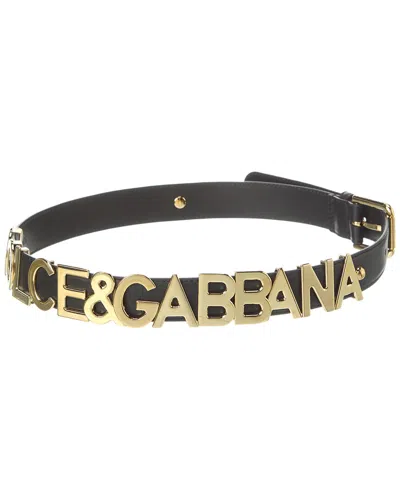 Dolce & Gabbana Kim Lettering Leather Belt In Black