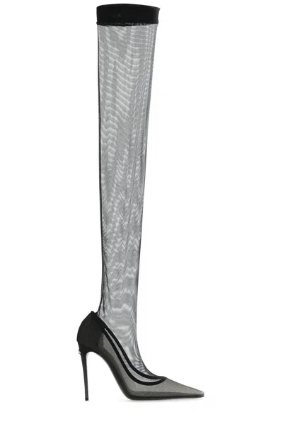 Dolce & Gabbana Lollo Thigh-high Tulle Boots In Black