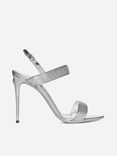 Dolce & Gabbana Crystal Metallic Slingback Stiletto Sandals In Silver