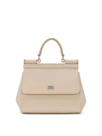Dolce & Gabbana Kim Sicily Logo-plaque Bag In Beige