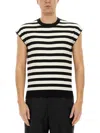 Dolce & Gabbana Black And White Sleeveless Top With Round Neck And All-over Strpied Motif In Multicolor