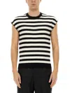 Dolce & Gabbana Black And White Sleeveless Top With Round Neck And All-over Strpied Motif In Multicolour