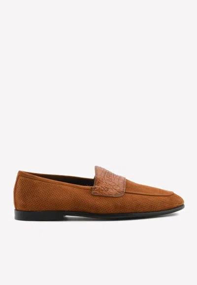 Dolce & Gabbana King City Perforated Suede Loafers In Brown