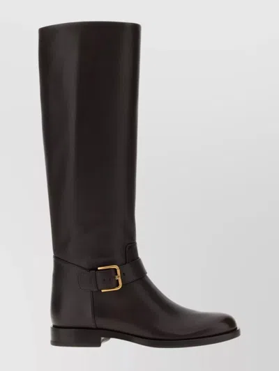 DOLCE & GABBANA KNEE-HIGH LEATHER BOOTS BUCKLE DETAIL