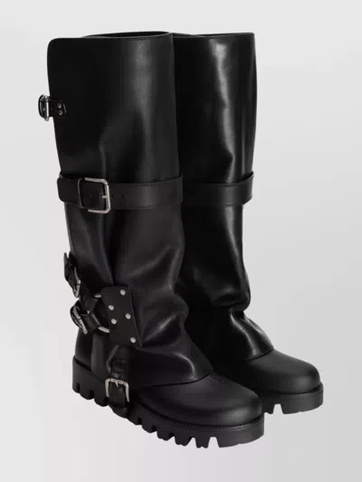 DOLCE & GABBANA KNEE-HIGH LEATHER BOOTS STUDDED DETAIL