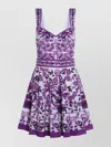Dolce & Gabbana Violet Dress With Thin Straps And All-over Floral Motif In Cotton Blend Woman In Purple