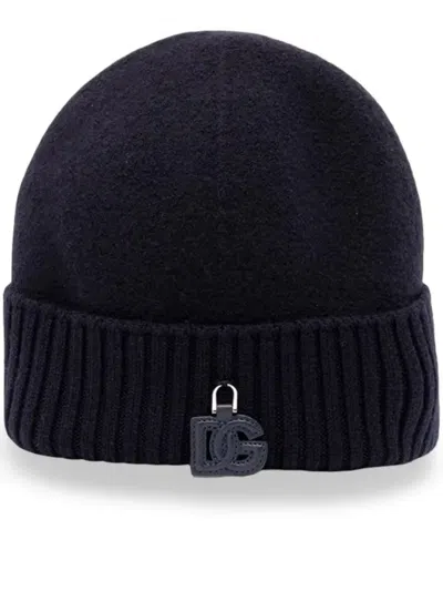 Dolce & Gabbana Dg Logo-plaque Beanie Hat In Blue