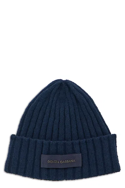 Dolce & Gabbana Knit Cap Ribbed Design Folded Cuff In Blue