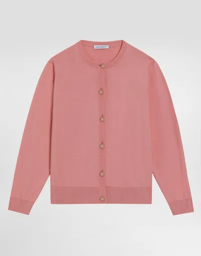 Dolce & Gabbana Knit Cardigan With Logo Buttons In Pink