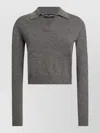 Dolce & Gabbana Knit Cropped Henley Long Sleeve Polo Top In Gray