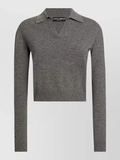 DOLCE & GABBANA KNIT CROPPED HENLEY LONG SLEEVE POLO TOP