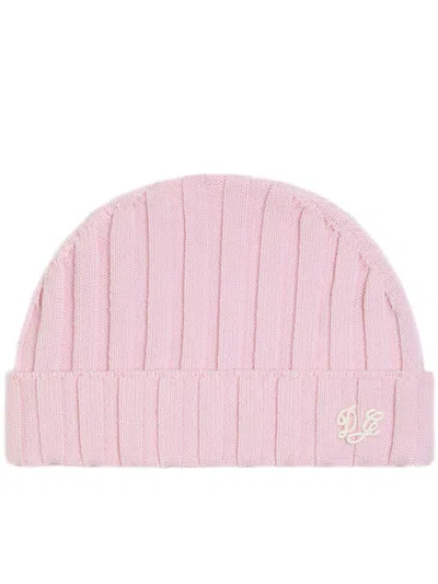 Dolce & Gabbana Kids' Bonnet En Maille Côtelée In Pink