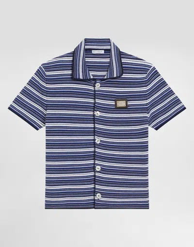 Dolce & Gabbana Kids' Knit Honeycomb Shirt In Blue