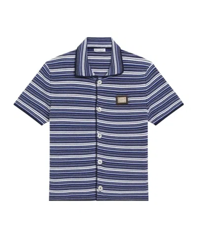 Dolce & Gabbana Knit Honeycomb Shirt In Blue