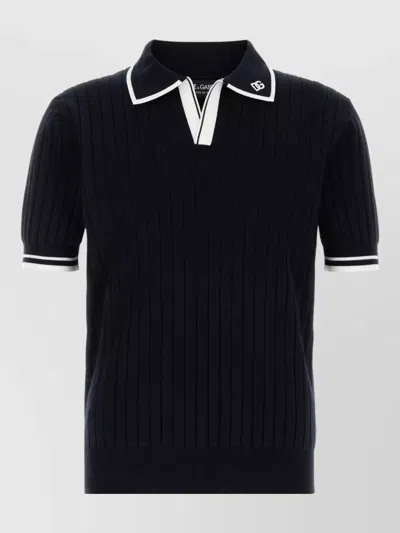 Dolce & Gabbana Knit Polo Shirt Contrast Trim Collar In Black