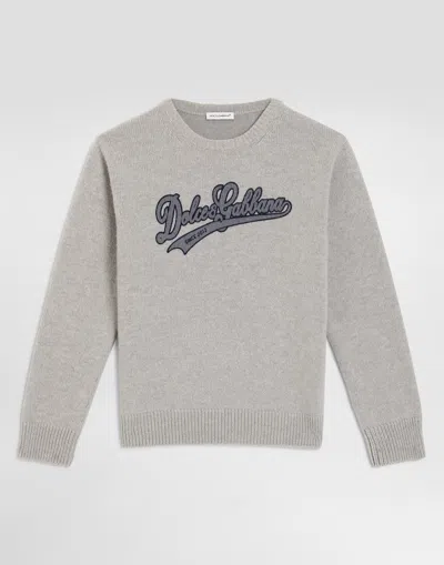 Dolce & Gabbana Logo Printed Virgin Wool Sweater In Gray