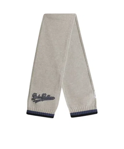 Dolce & Gabbana Knit Scarf With Logo In Gray