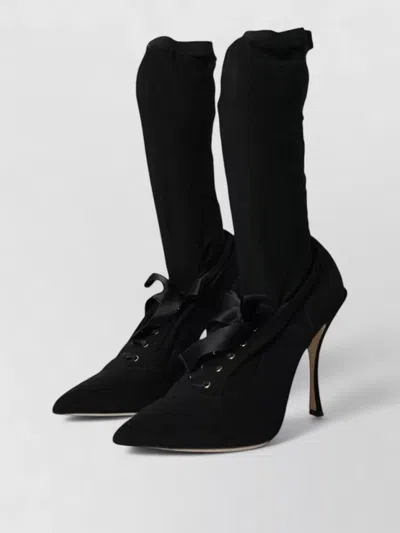 Dolce & Gabbana Knit Stiletto Heel Sock Boots Ribbon In Black