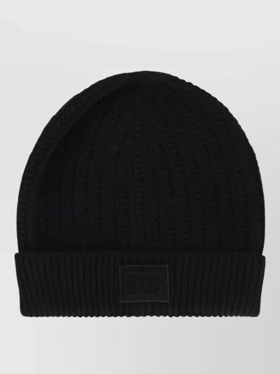 Dolce & Gabbana Minimalist Logo Knit Wool Beanie Hat In Black