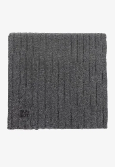 Dolce & Gabbana Knitted Cashmere Scarf In Gray