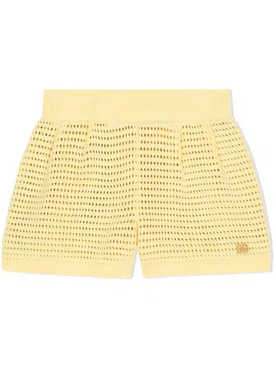 Dolce & Gabbana Kids' Knitted Cotton Shorts In Yellow