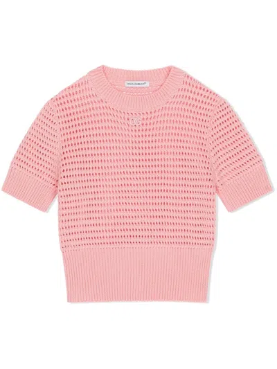 Dolce & Gabbana Kids' Knitted Cotton Top In Pink