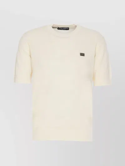 Dolce & Gabbana Knitted Crew Neck T-shirt With Ribbed Cuffs In White