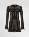 Dolce & Gabbana Lace-panel Long-sleeve Mini Dress In Black