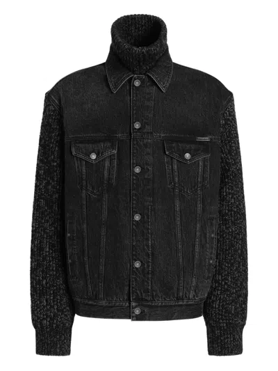 Dolce & Gabbana Knitted-panel Denim Jacket In Black