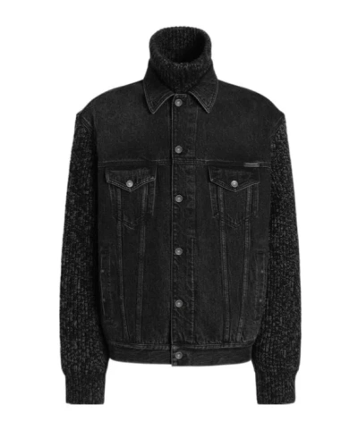 DOLCE & GABBANA KNITTED-PANEL DENIM JACKET