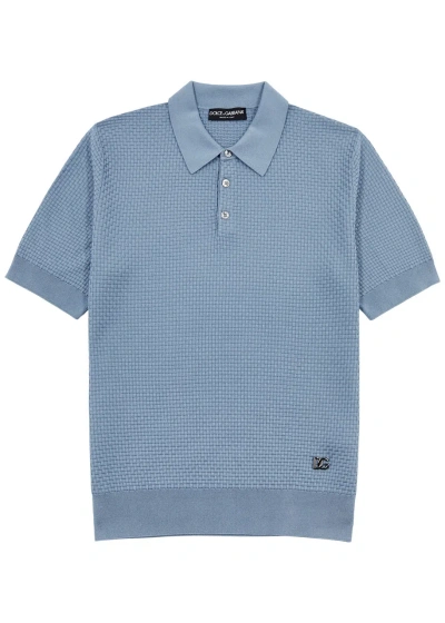 Dolce & Gabbana Knitted Polo Shirt In Light Blue
