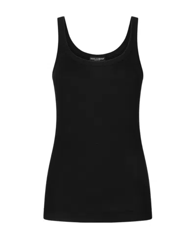 Dolce & Gabbana Tank Top Ribbed Texture Scoop Neck Sleeveless In Black
