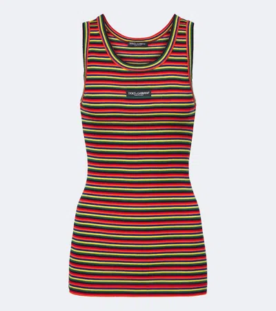 Dolce & Gabbana Knitted Striped Cotton Tank Top In Multicoloured
