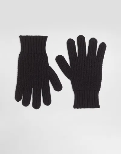 Dolce & Gabbana Knitted Virgin Wool Gloves In Blue