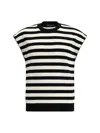 Dolce & Gabbana Black And White Sleeveless Top With Round Neck And All-over Strpied Motif In Multi