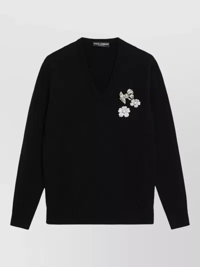 Dolce & Gabbana Knitwear V Neck Long Sleeve Sweater In Black