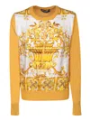 Dolce & Gabbana Silk Sweater With Majolica-print Silk Twill Panel On The Front In Yellow