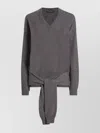 Dolce & Gabbana V-neck Knotted Cashmere Sweater Clothing In Gray
