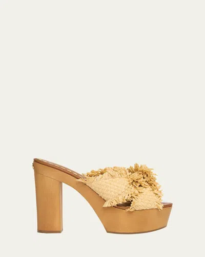 DOLCE & GABBANA KNOTTED CROSSOVER RAFFIA PLATFORM SANDALS