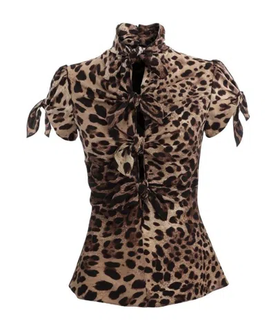 Dolce & Gabbana Knotted Leopard-print Shirt In Animal Print