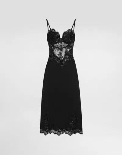 Dolce & Gabbana Lace And Charmeuse Calf-length Slip Dress In Black