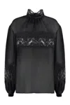 Dolce & Gabbana Georgette Lace-trimmed Turtleneck Blouse In Black