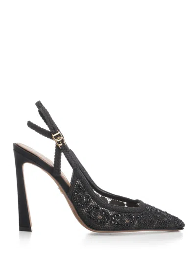 Dolce & Gabbana Lace And Rhinestones Sling Back Pumps Black