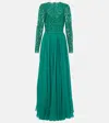 Dolce & Gabbana Silk-blend Lace And Pleated Chiffon Gown In Green