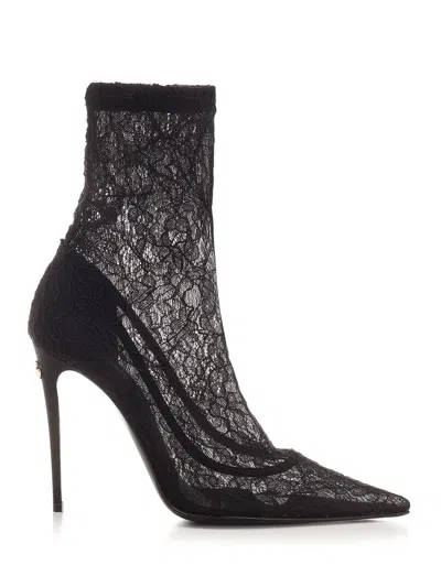 Dolce & Gabbana Lace Ankle Boot In Black